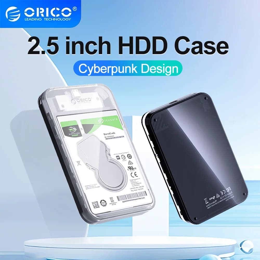 Custodia per HDD di archiviazione esterna da 2.5 pollici di tipo C ORICO SATA 5Gbps Cyberpunk Design custodia per disco rigido SSD HDD trasparente per custodia per PC