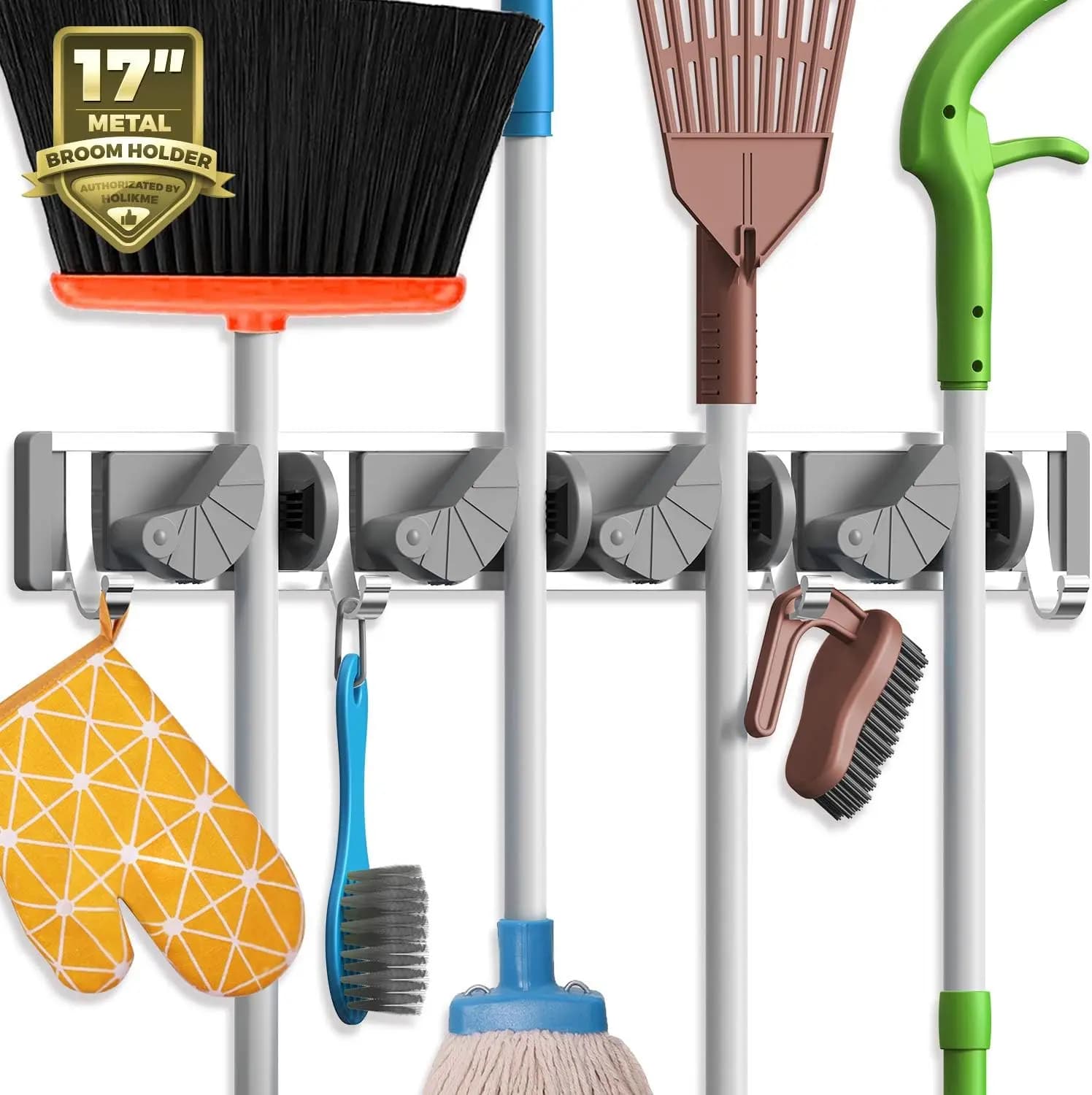 Wall Mount for Sword and Brush with 4 Hooks, Silver Metal Organizer for Dispense, Kitchen, Garden and Home