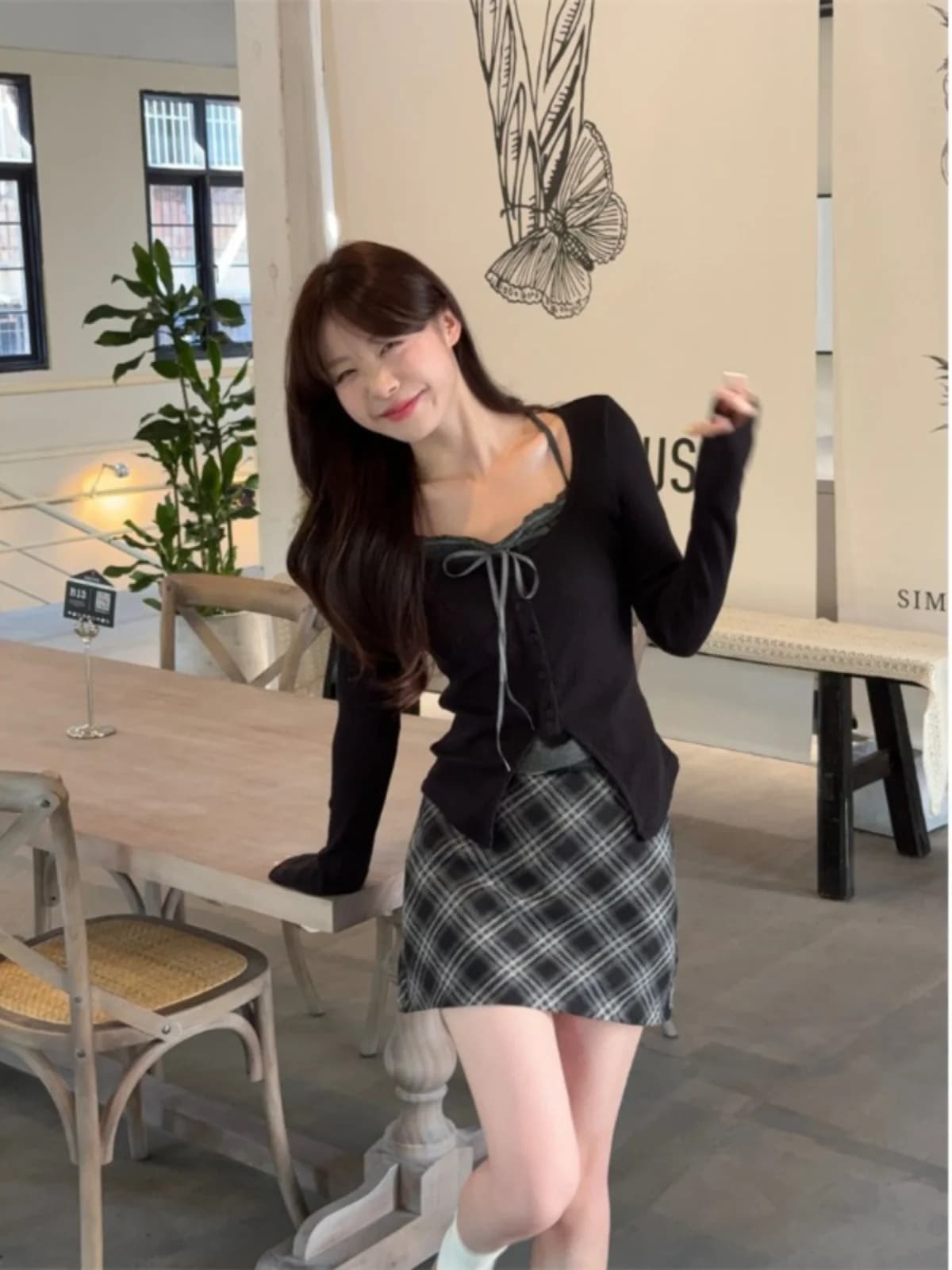 Retro Halter Neck Plaid Skirt Set Women Summer 2026 New Style Pure Desire Spicy Girl Fake Two-Piece Outfit Knot