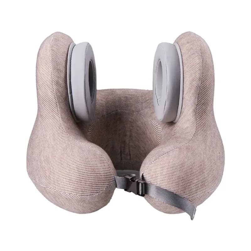 Cuscino da Viaggio RMWIN per il Supporto del Collo con Design a U e Cuffie Antirumore, Protezioni Acustiche per la Riduzione del Rumore Incluse