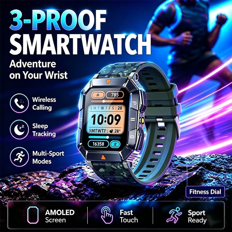 GEJIAN 1.83"Outdoor Military Smart Watch Men LED Flashlight Bluetooth Call Fitness Tracker Heart Rate IP67 Sport Smartwatches
