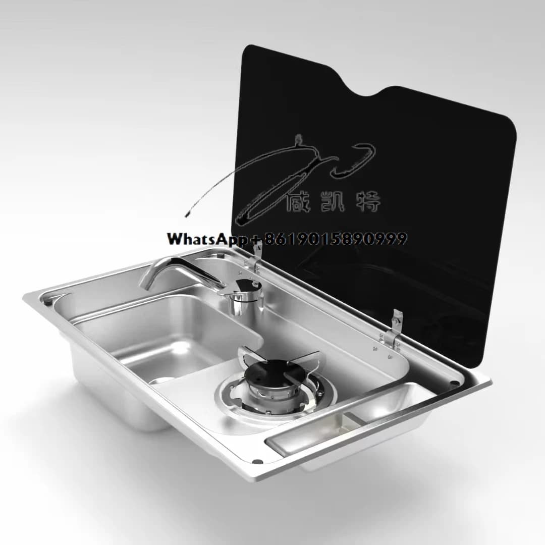 The camper uses burners with integrated gas stoves Stainless steel 304 black hard glass cover for camping kitchen sink