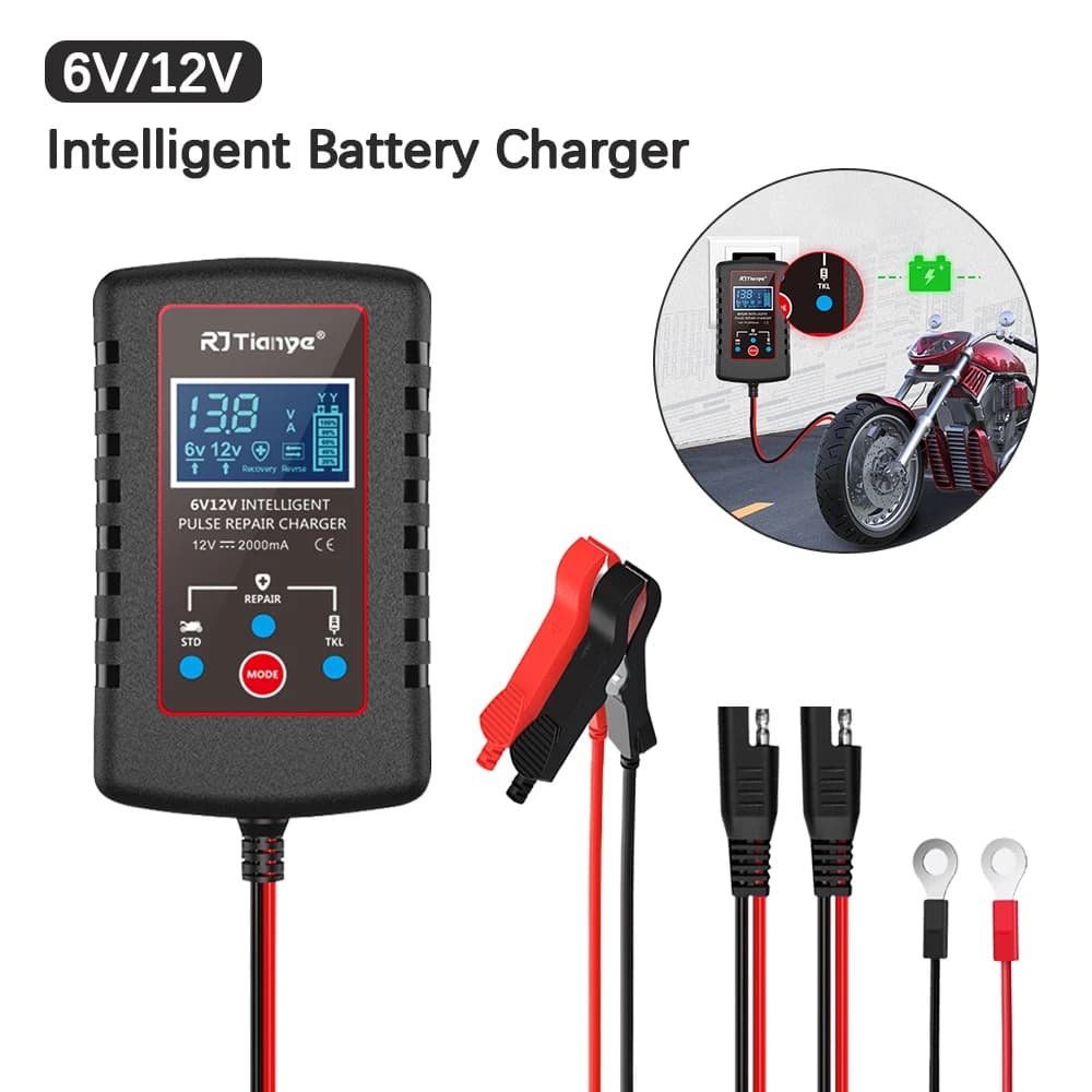 Intelligent battery charger for lawnmowers for motorcycle Auto float charger for car 6V 12V Switch ASE Cable Adapter Multiple protections