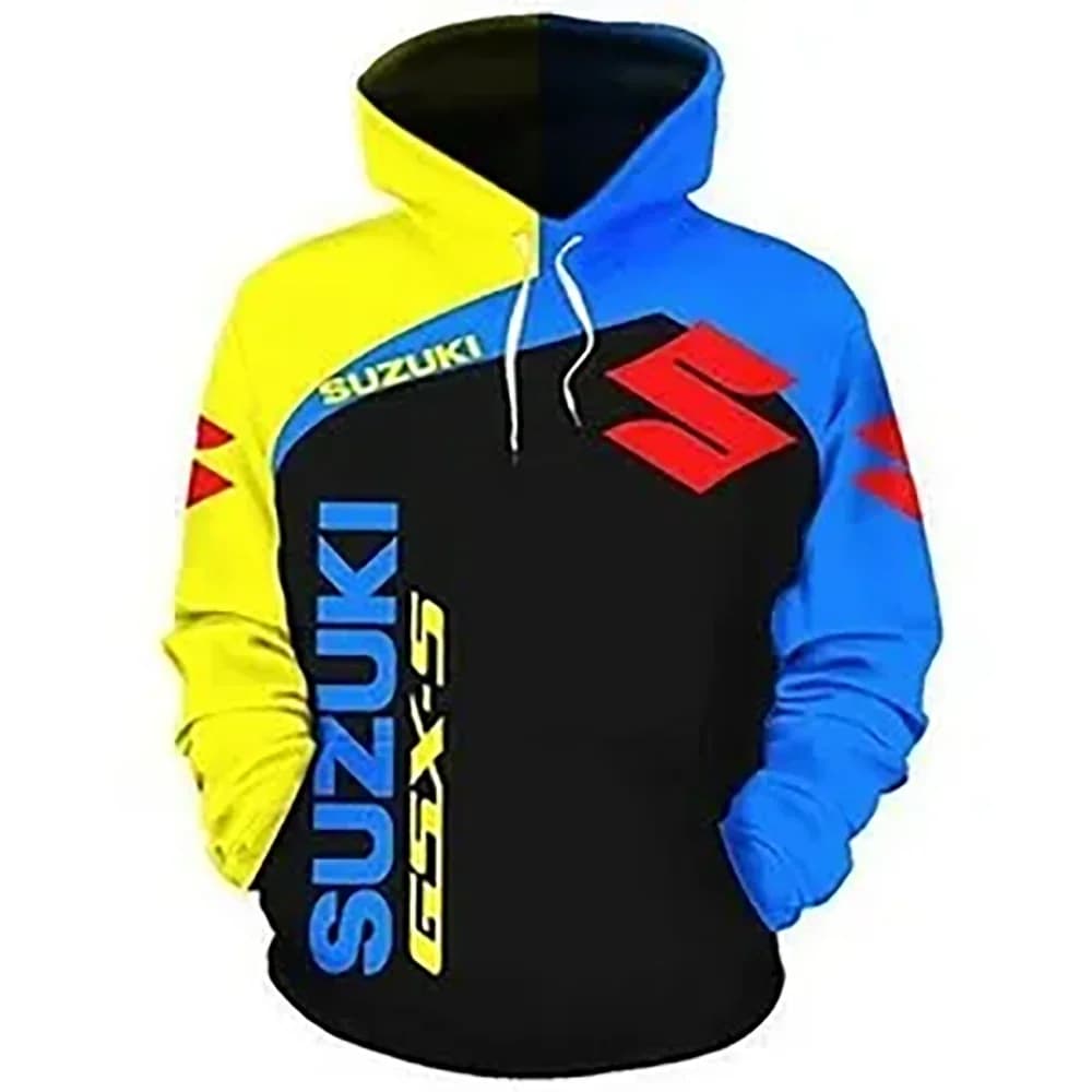 Felpa con cappuccio da uomo Suzuki, abbigliamento sportivo casual stampato in 3D moda urbana, abbigliamento da corsa su strada per motociclette Suzuki Enduro moda outdoor