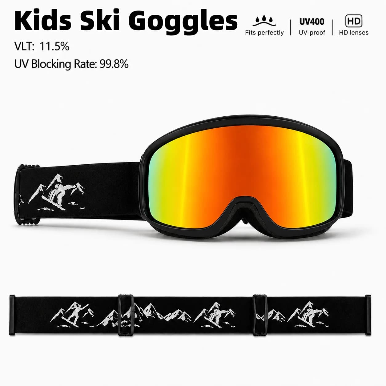 Kids' Ski Snow Goggles, high-definition anti-fog lenses, adjustable elastic strap, suitable for indoor and outdoor use