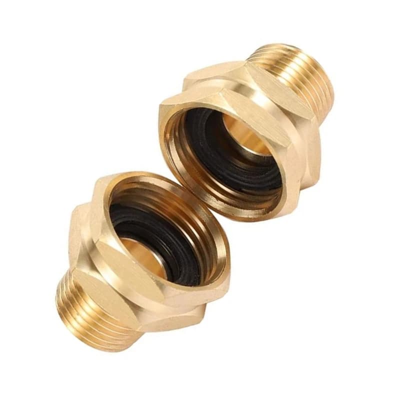 Brass Garden Hose Adapter Set 3/4 Inch Hose Thread Fitting with Male to Female Design, 2 Adapters and 2 Rubber Washers for 87HA