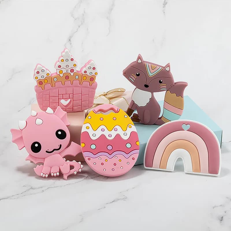 2/5 pezzi perline in silicone senza BPA massaggiagengive per bambini animale neonato dentizione giocattolo ciuccio fai da te collana a catena accessori