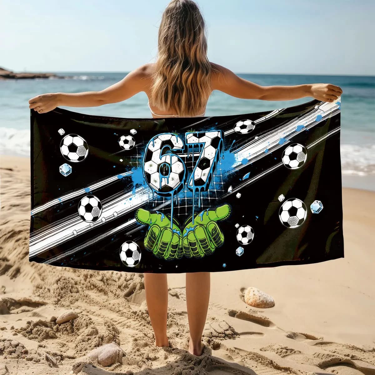 1PC Creative Football Glove Bath Towel Beach Towel Lightweight Sports Gym Swimming Yoga Towel