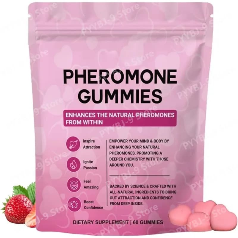 Premium Feromoni Gommose Caramels, Female Balance Mixer with Maca, Barbabietola and Strawberry Gusto, Daily Integrator, 60 Pieces, 30 Porzioni