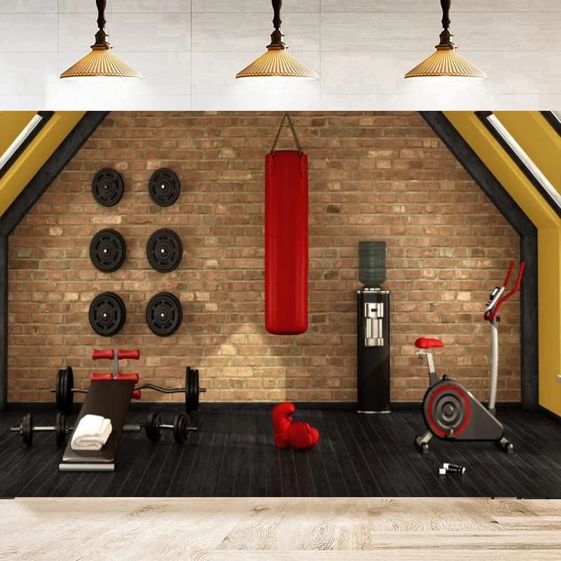 Photography Backdrop Modern Exercise Equipment Punching Bag Gym Theme Portrait Shoot Background Home Gym Interior Decor Banner