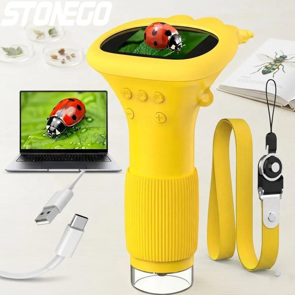 Lente d'Ingrandimento Elettronica Portatile 1000X HD con Zoom Regolabile, Luce LED, Imaging in Tempo Reale, Microscopio Ottico per Bambini e Adulti