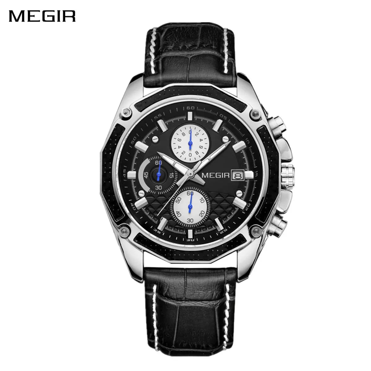 Orologio da uomo MEGIR originale alla moda, in pelle, con data, giorno della settimana, al quarzo, impermeabile, luminoso, da uomo, per affari.