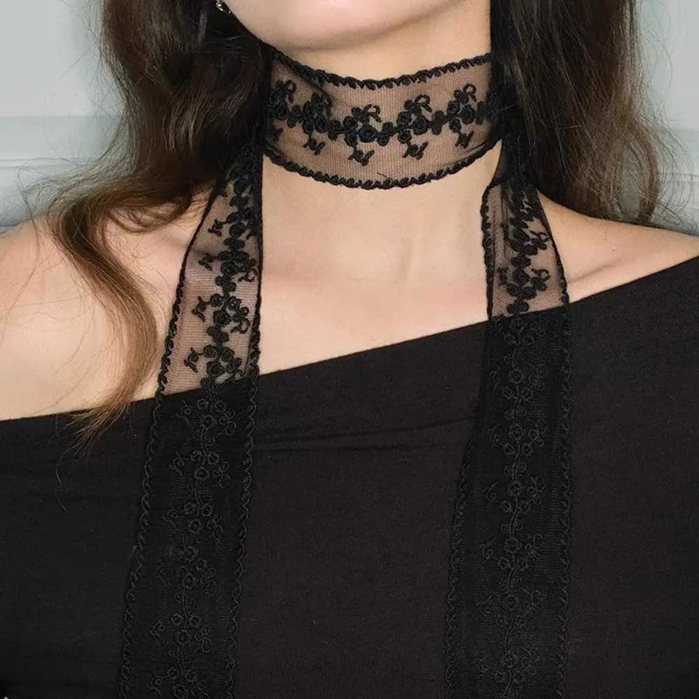 Elegante sciarpa di pizzo con fiocco per donna, girocollo per accessorio da festa, cravatta per capelli da polso da donna, fascia per capelli, sciarpa lunga in pizzo