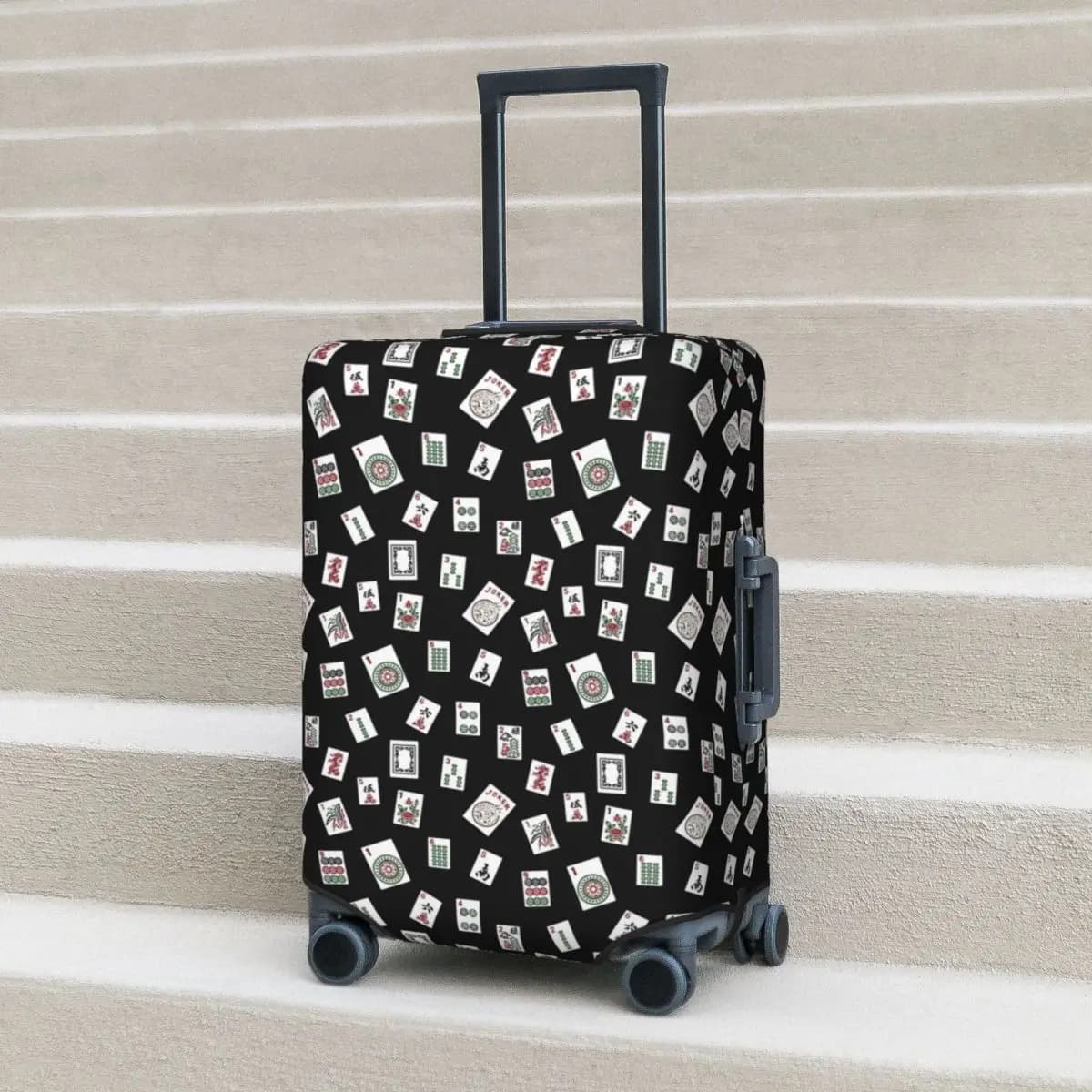 Copri valigia Mahjong nero Volo Divertente stampa 3D Divertente custodia per bagagli Protezione da viaggio