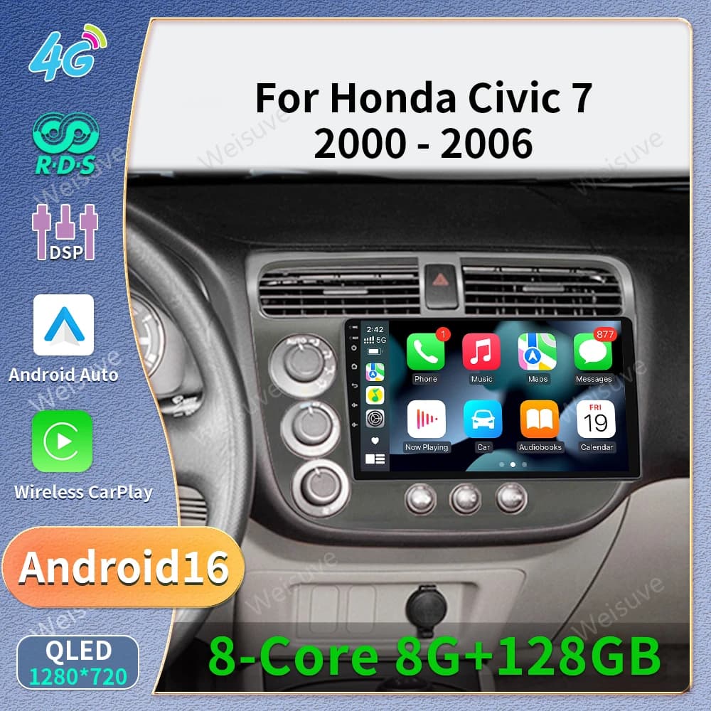 For Honda Civic 7 2000-2006 Navigation Autoradio GPS Stereo 2din Head Unit
