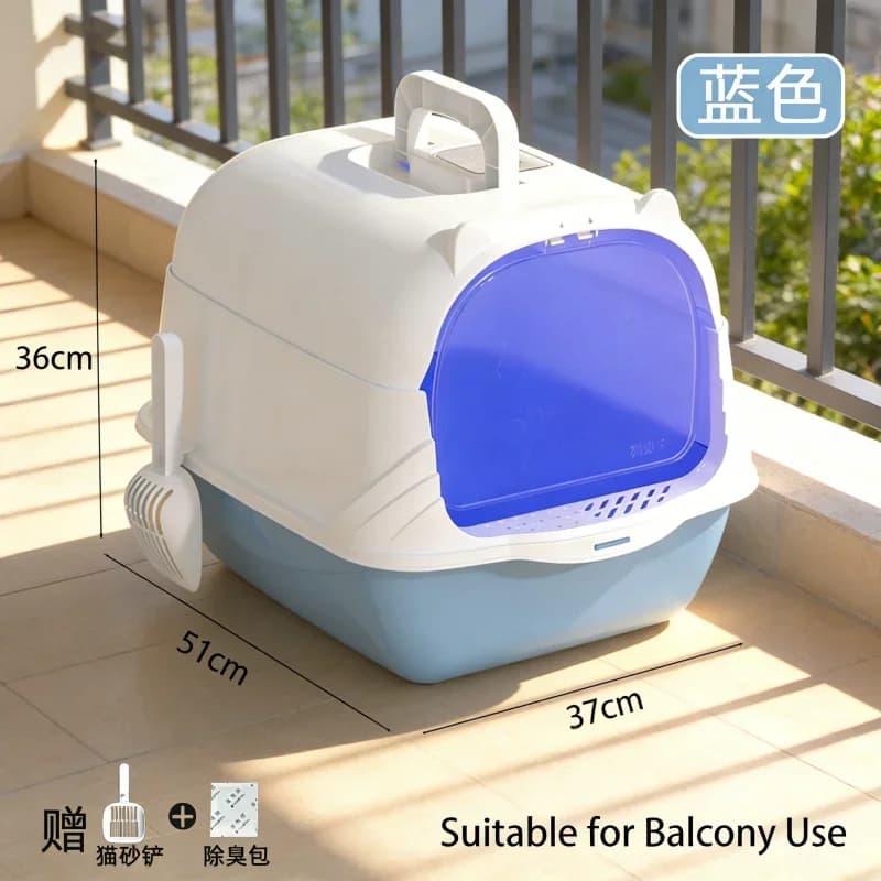 Lettiera per Gatti XL Blu Cielo Portatile - Anti-Sversamento Completamente Chiusa con Maniglia, Controllo Odori e Funzione Disinfezione, Disponibile Subito