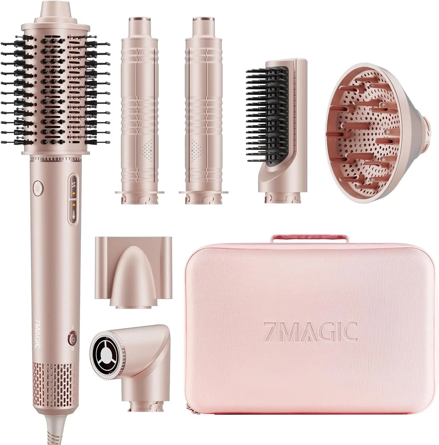 Spazzola Asciugacapelli 7-in-1 con Ioni Negativi per Asciugatura Rapida, Arricciatura, Lisciatura e Volumizzazione