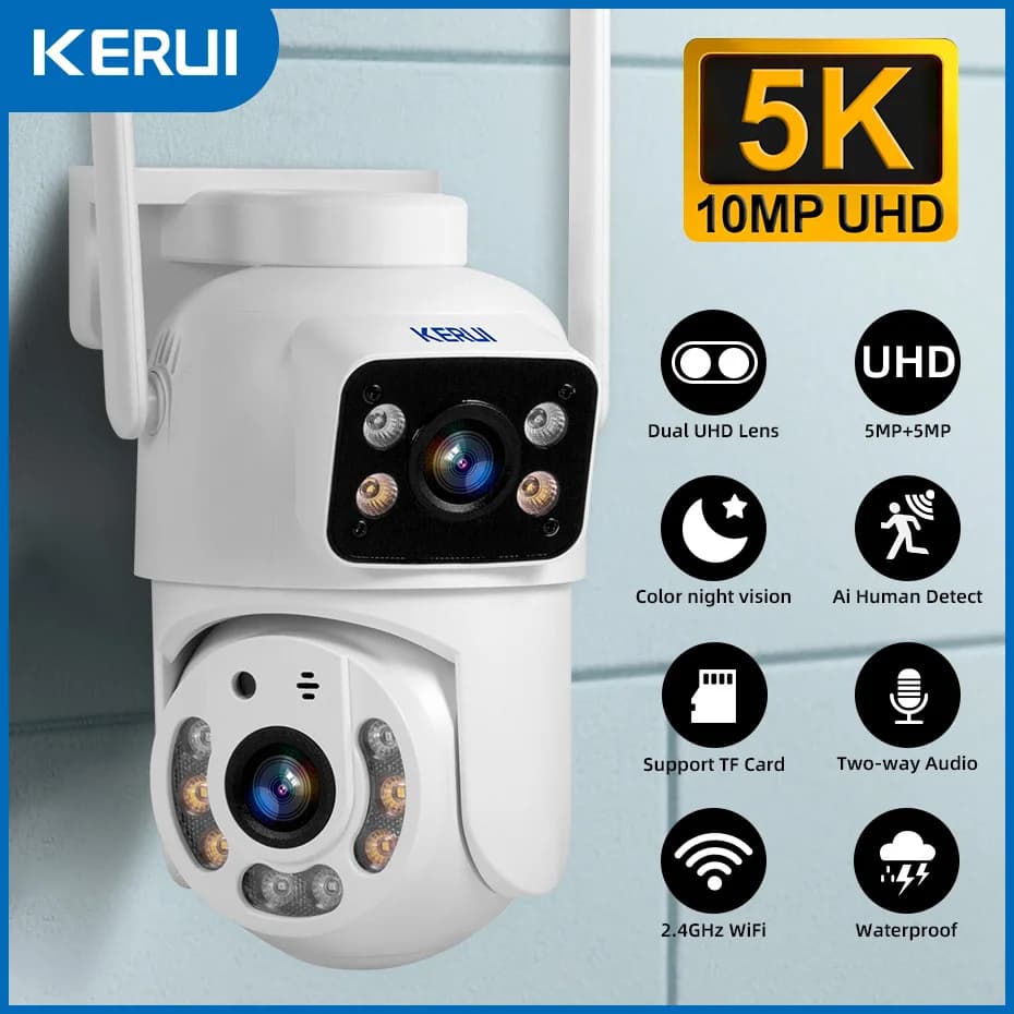 KERUI HD 10MP 5K PTZ Wifi Telecamera IP Doppia Lente Doppio Schermo Wireless CCTV Esterna Audio Video Telecamera di Sorveglianza