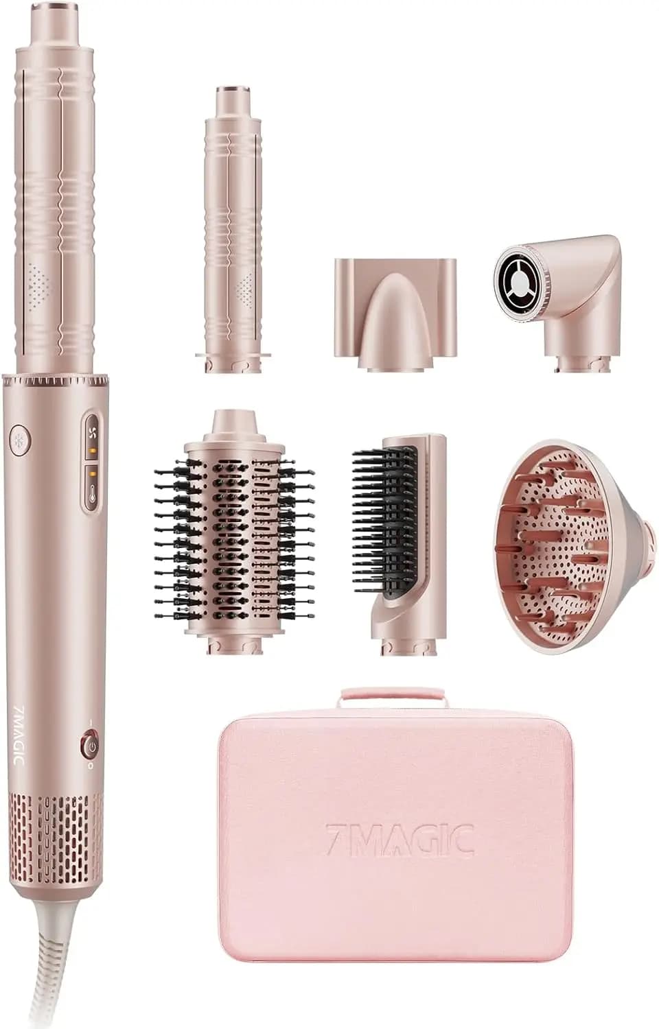 7-in-1 Hair Dryer and Styler with Negative Ions, 1400W for Straight Hair or Ricci, Inclusive Travel Case