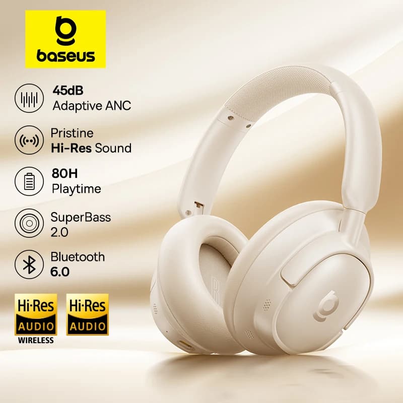 Cuffie Wireless Baseus Bass EH10 NC Bluetooth 6.0 con Cancellazione del Rumore 45dB, Audio Spaziale, 80 Ore di Autonomia