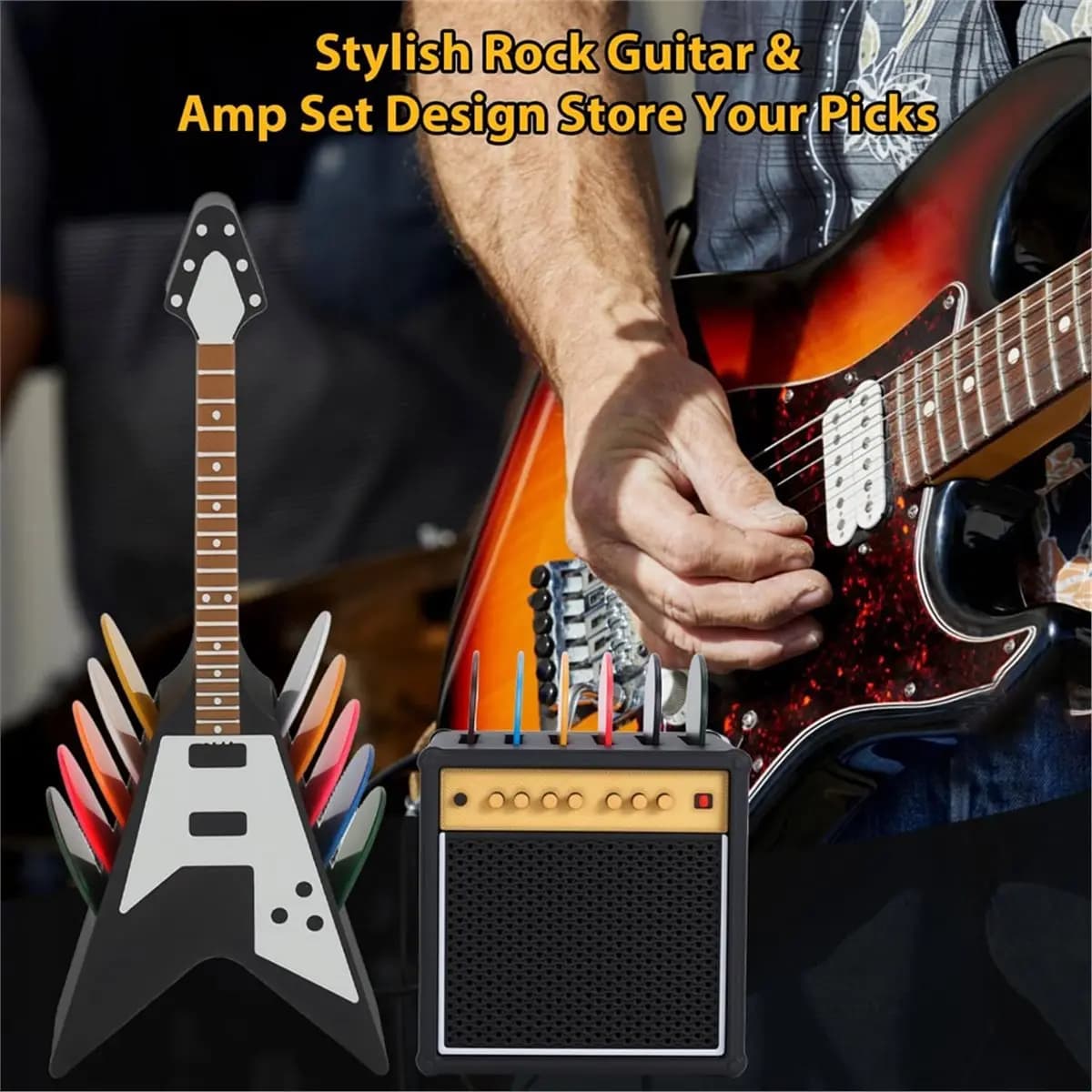 ABST Guitar Picks Holder Box, Pick Display Holder, Amp Speaker Styled Pick Holder and V-Shaped Guitar Pick Holder