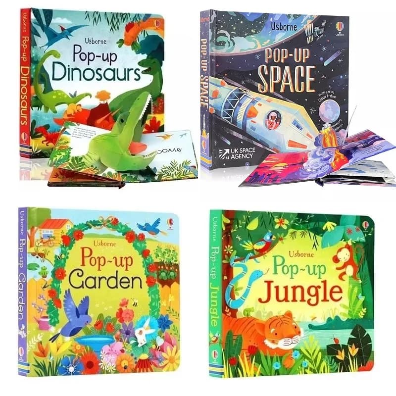 Usborne Pop Up Dinosauri/Giungla/Giardino Libro in inglese con immagine 3D con patta - Libro di apprendimento educativo per bambini