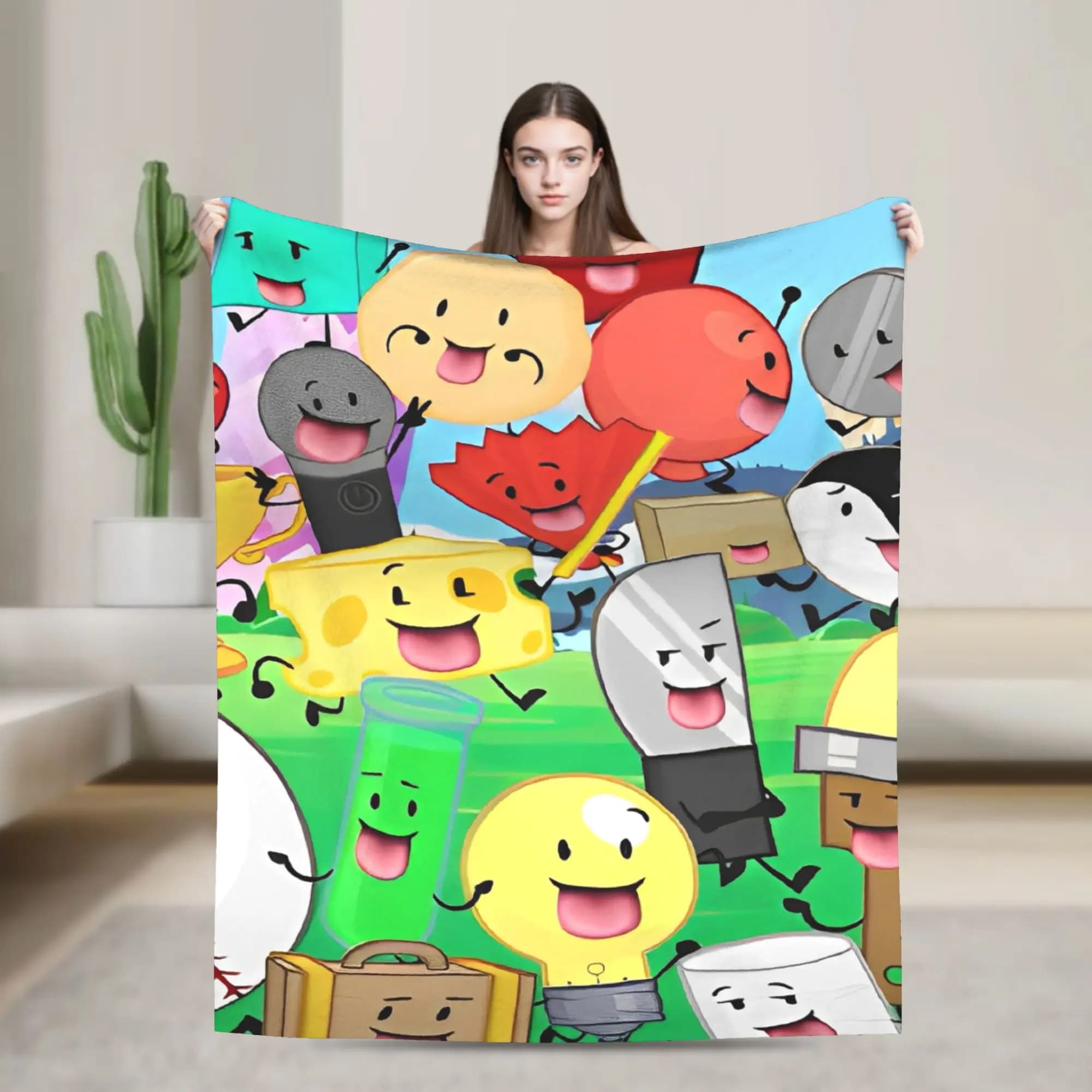 BFDI Inanimate Insanity All Characters Flannel Blanket Soft Throw Blanket for Home Decor Travel Print Bedspread Sofa Bed Cover