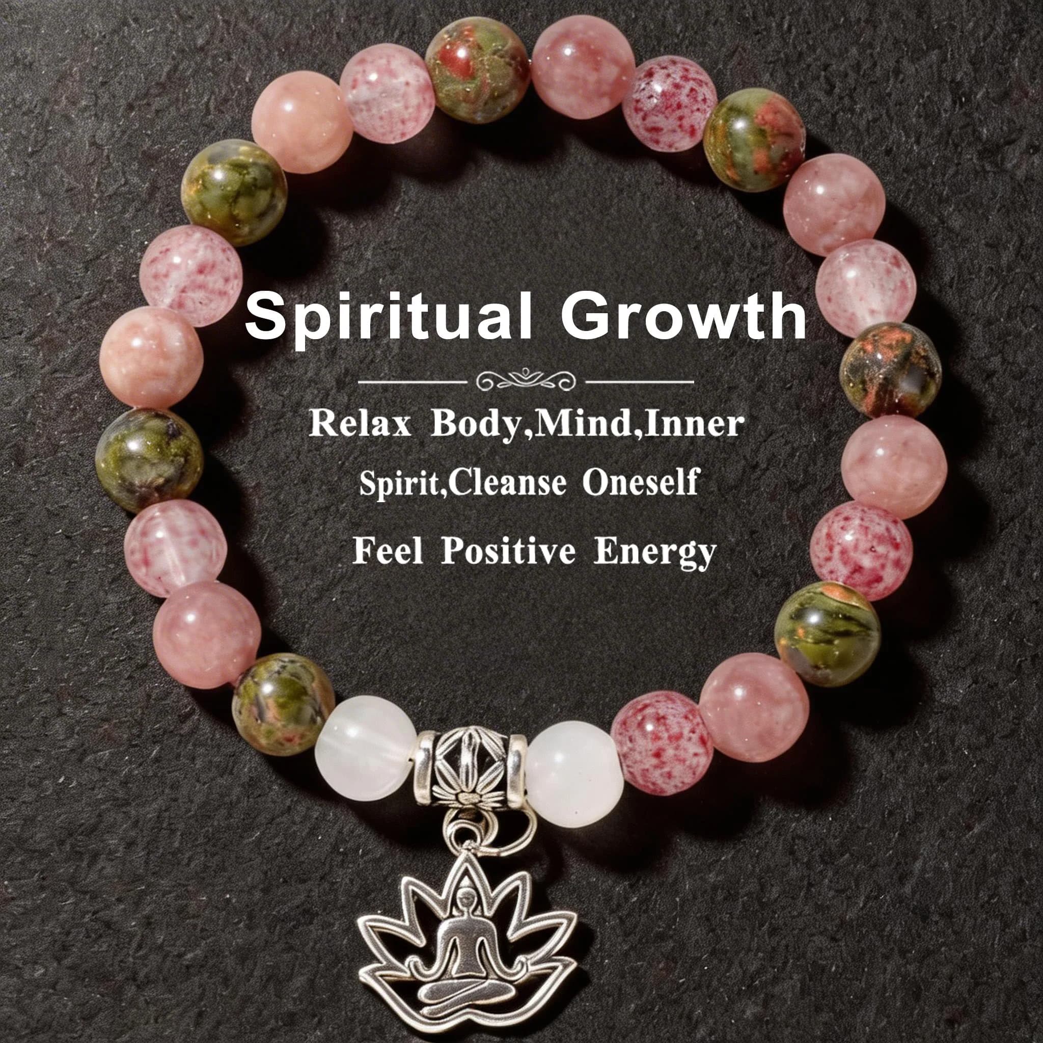 Bracelet with strawberry quartz beads and natural stones, fashionable for spring, for woman, for holiday outfits, spiritual growth, unique 2.6