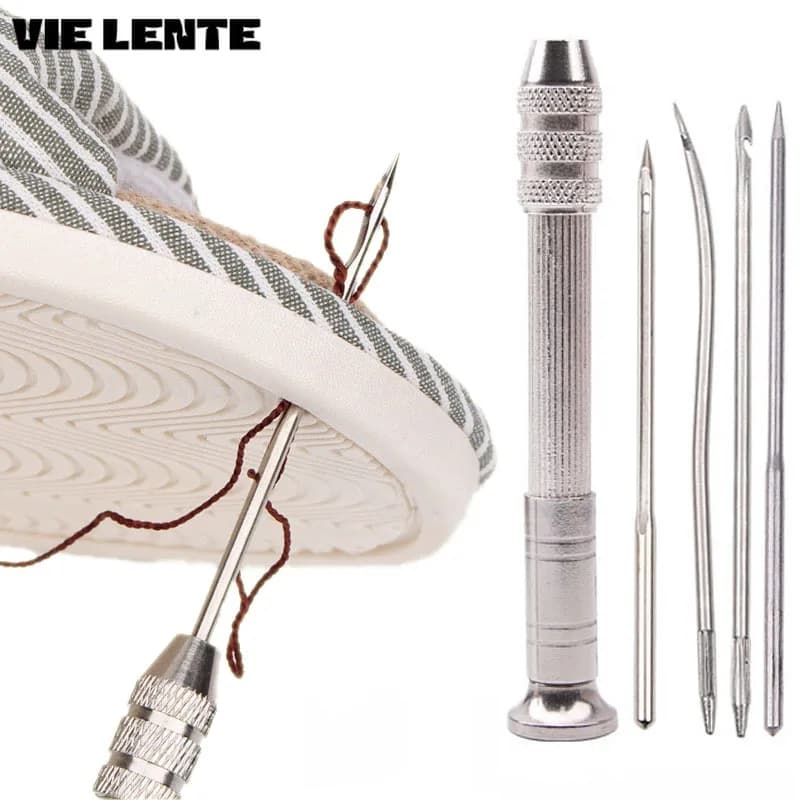 Set di punteruolo da cucito in pelle da 5 pezzi strumento di riparazione per scarpe Kit multifunzionale sostituibile aghi per cuciture Punch cucito fai da te Leathercraft