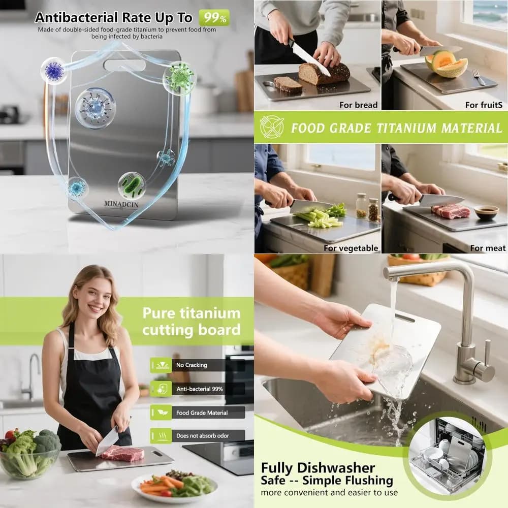 Triple set of pure titanium kitchen cutter: food products, odorless, non-toxic, suitable for dishwasher, easy to clean