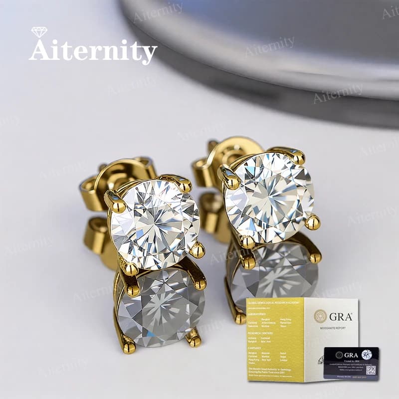 Orecchini a bottone in moissanite certificati con colore D da 0,1 ct-2 ct, creati in laboratorio, con diamanti in argento sterling 925