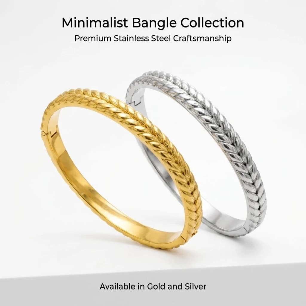 JP One elegant gold colored snap bracelet, stainless steel rigid bracelet with grain brace design, luxury women's jewelry (internal diameter 60 mm)