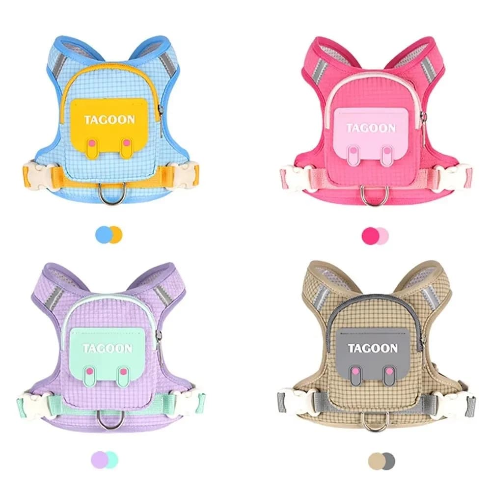 Adjustable Dog Backpack Harness Plaid with Reflective Strip Pet Walking Harness Breathable Outdoor Self-Carrying Bag