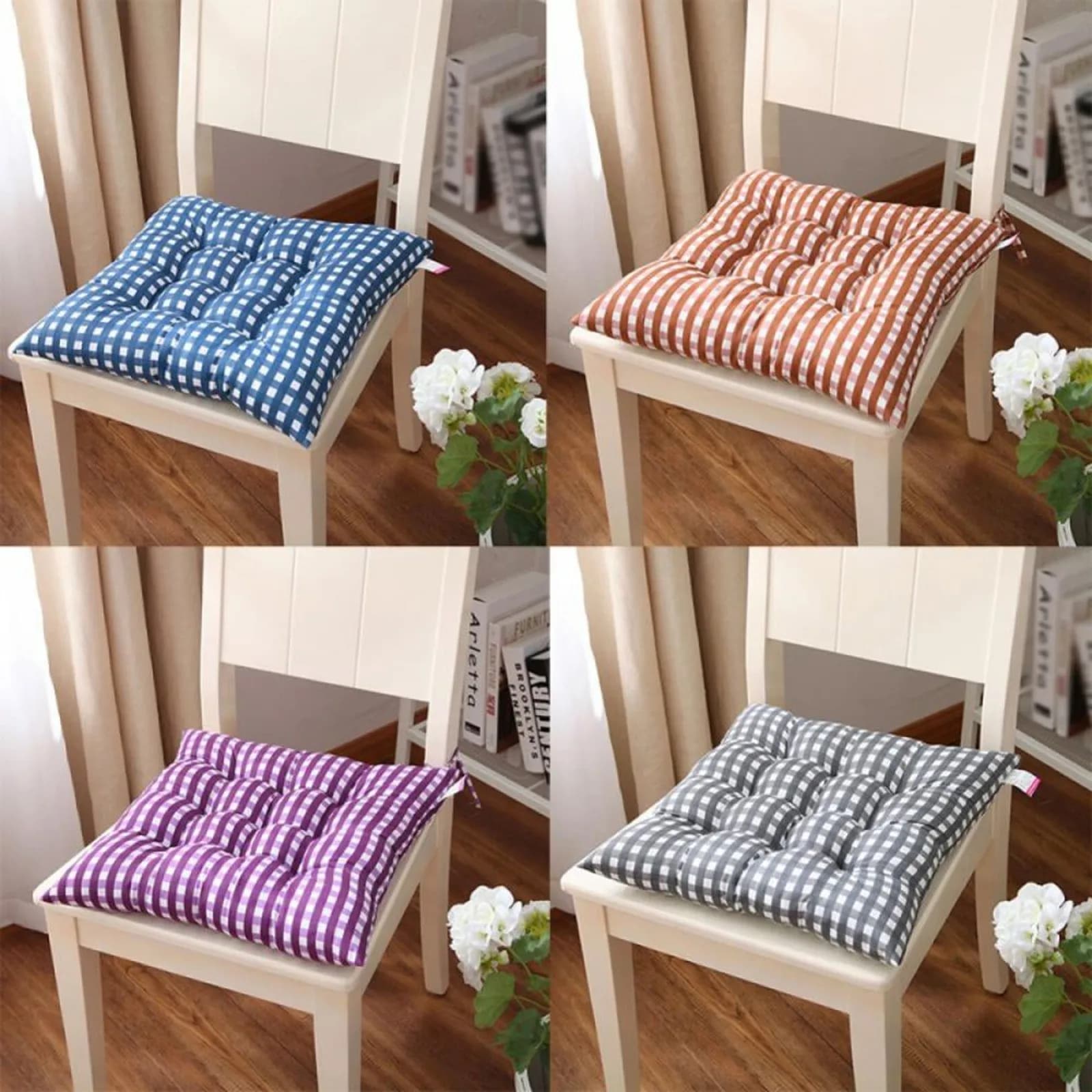 45*45cm Plaid Square Chair Cushion Seat Anti-skid Indoor Outdoor Sofa Sitting Cushion Pillow Home Room Office Decoration