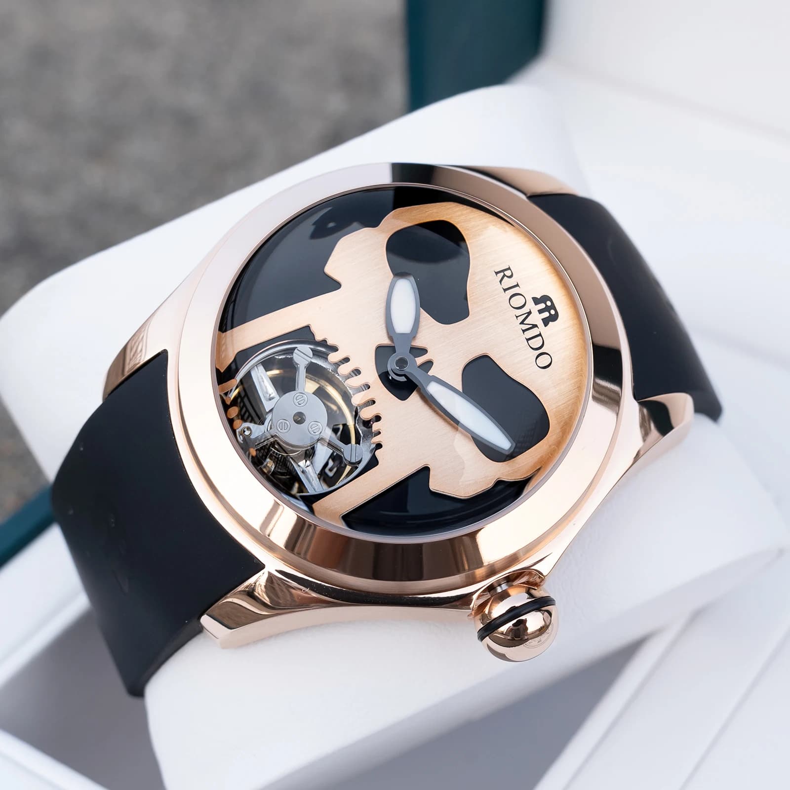 OBLVLO Orologio Meccanico da Uomo con Quadrante Teschio, Impermeabile, Cinturino in Gomma, Stile Sportivo, Movimento Automatico, Orologi da Uomo RD-710
