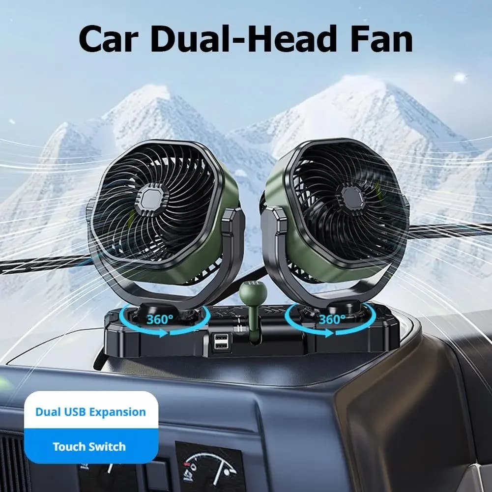 Car Cooling Dual Head Electric Fan With 5/12/24V Ultra Long Endurance Automatic Shaking And Manual Gear Shifting Fan