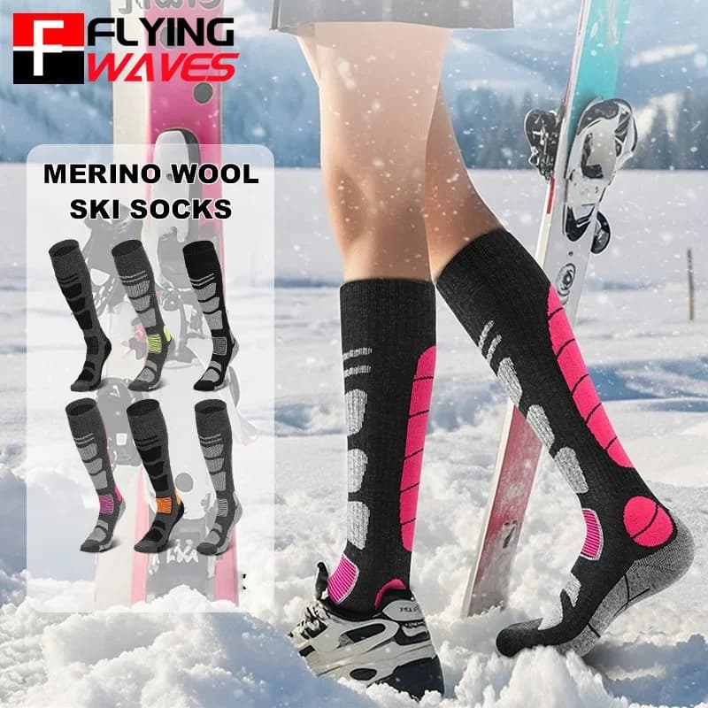 1 paio di calzini da sci in lana merino da uomo caldi ad alta elasticità sport invernali snowboard ciclismo calzini da sci lunghi termici ispessiti