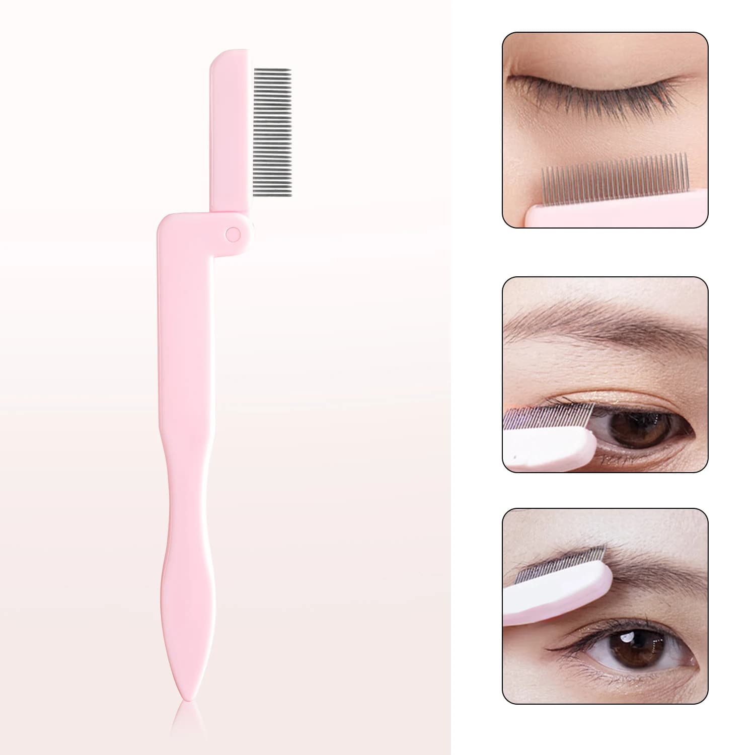 Eyebrow Separator Tool Stainless Steel Tooths Eyebrow Combo Foldable Eyelash Brush with Design Mascara Pet for Women Eye Makeup