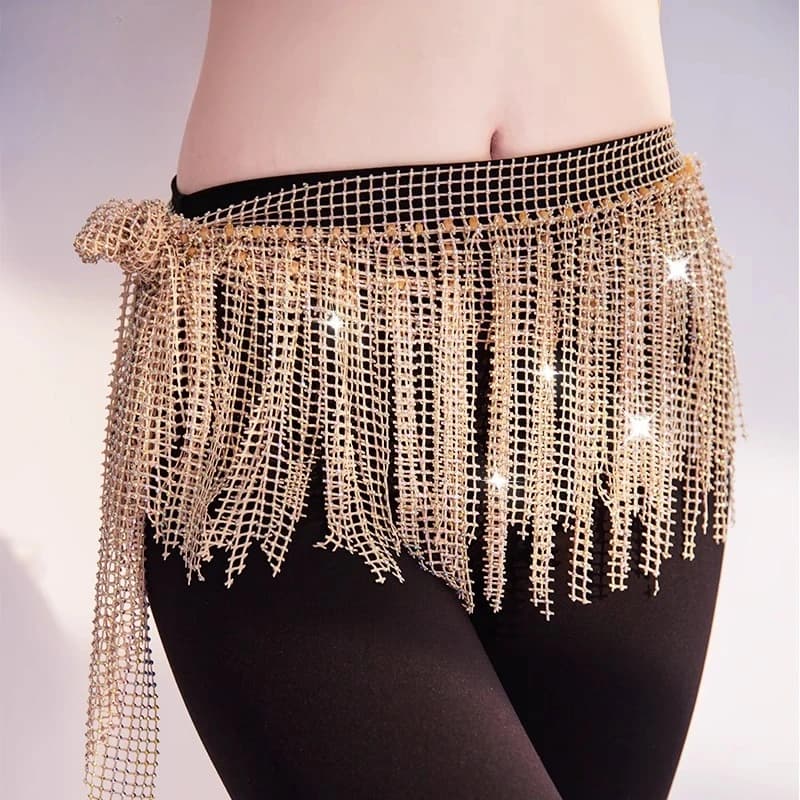 Nuova cintura brillante per danza del ventre Dream Star River Stones Nappa Asciugamano per anca Rete da pesca dinamica Diamante caldo Catena in vita versatile