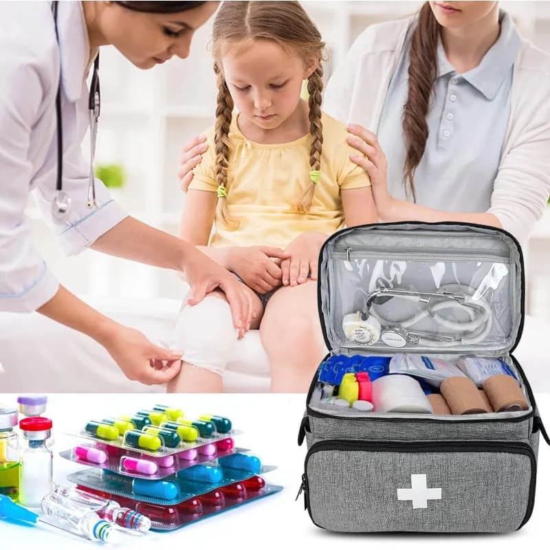 Kit di Pronto Soccorso da Viaggio, Borsa Medica Multifunzionale, Organizzatore con Scomparti, Portamedicinali a Strati, Armadietto per Medicinali