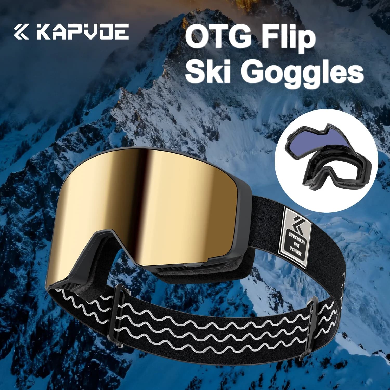 Kapvoe OTG Flip Occhiali da sci Occhiali da neve fotocromatici Snowboard Anti-Fog Uomo Donna Occhiali UV400 Occhiali Motoslitta Inverno