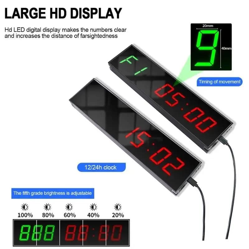 652F Digital Portable Workout Wall Clock, Count Down/Up Stopwatch Timer for Home Gym