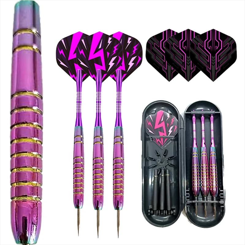 Set di freccette professionali 24G con punta in acciaio metallico Freccette a botte arcobaleno con protezione per albero in nylon Set di freccette + 3 voli extra per freccette