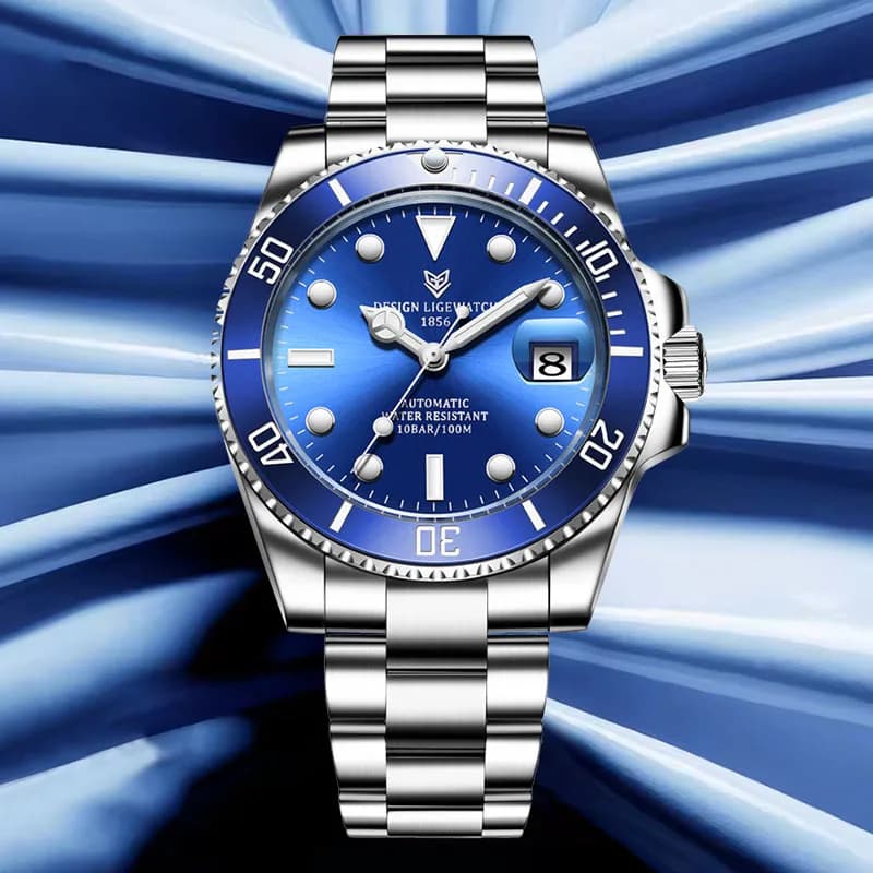 LIGE DESIGN Orologio automatico delle migliori marche Orologio da polso meccanico in vetro Hardlex di lusso Orologio sportivo da uomo impermeabile in acciaio inossidabile
