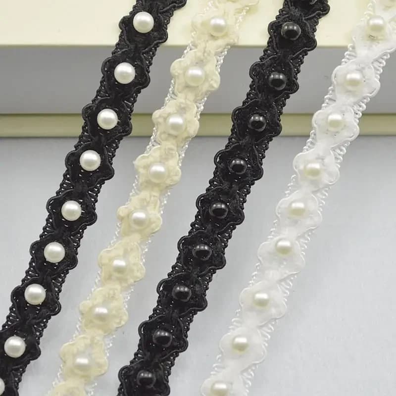 New 2Meters/78.74in Per Pack Handmade Fabric DIY Crafts Dress Lace Fabric Decorative Square Beaded Lace Trim