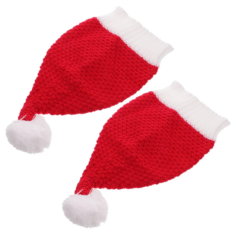 2pcs Santa Hat Christmas Knitted Beanie Red Xmas Party Stocking Cap For Adults Men Women Warm Unisex Holiday Ski Snow Hat Long
