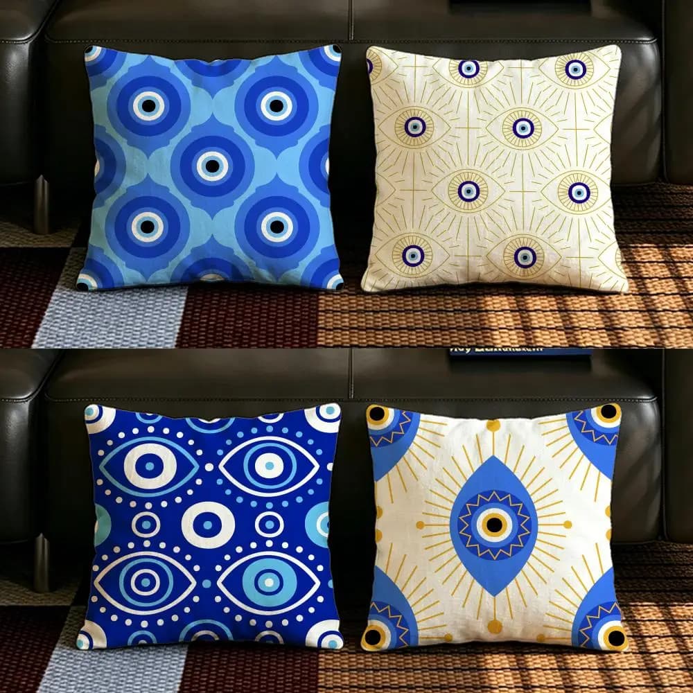 Set di fodere per cuscini in lino naturale con motivo L-Lucky E-Evil E-Eye, decorazione completa per divano, camera da letto e sedia