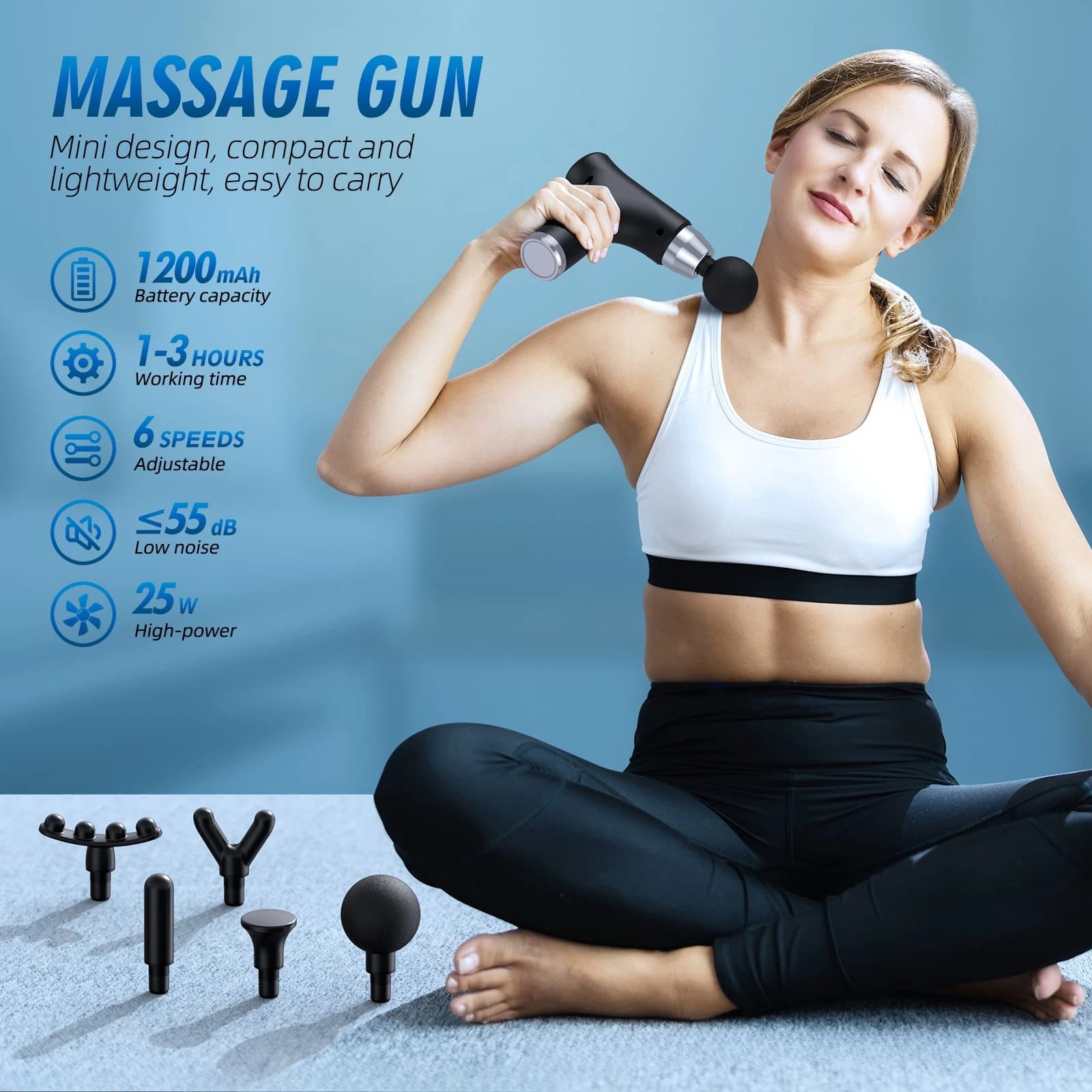 Mini pistola massaggiante a 6 velocità con vibrazione a frequenza variabile, portatile, per il rilassamento di spalle e collo, massaggiatore portatile per il fitness muscolare.