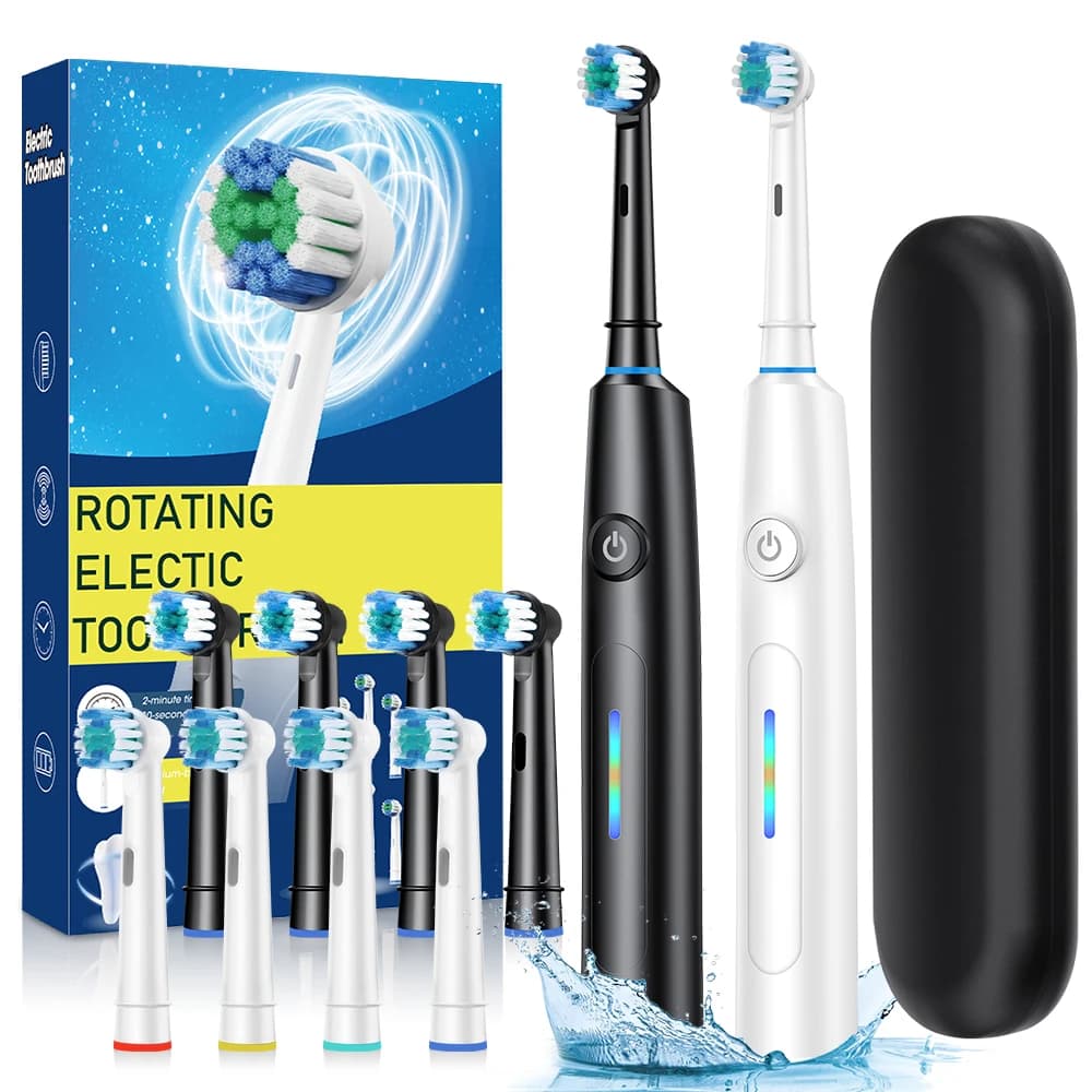 3D rotary electric toothbrush 5 mode USB rechargeable rotary electric toothbrush with 4 heads travel case