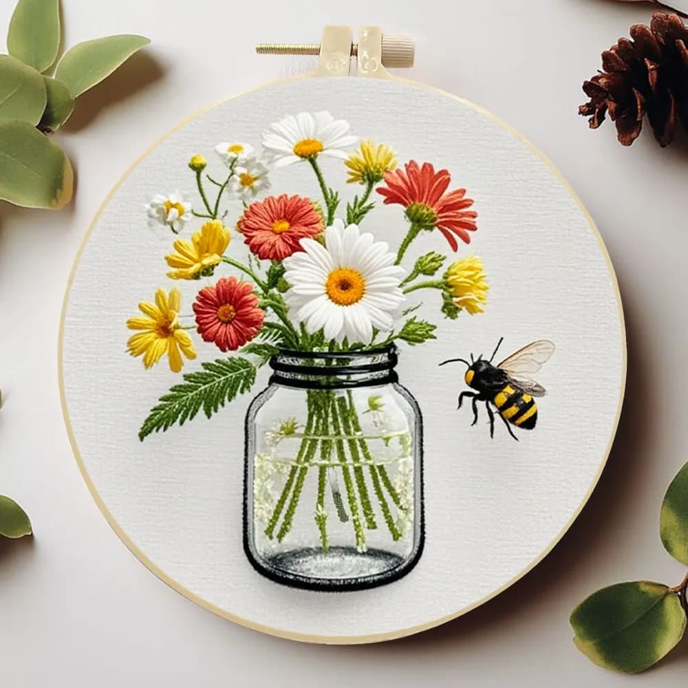 1 pz kit da ricamo fai da te margherita fiore cerchio cucito con ago decorazioni per la casa set punto croce floreale fatto a mano